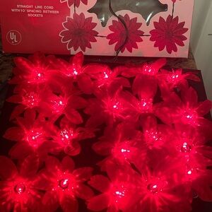 Vintage Christmas poinsettia lights NOMA silk 20 light Set